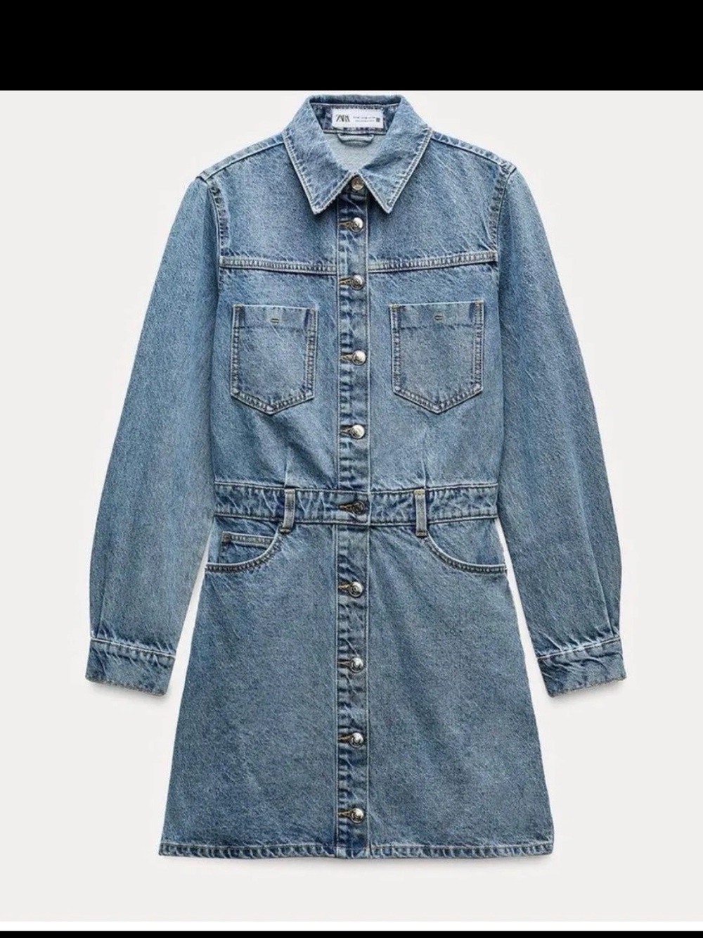 Zara Blue Denim Button-Front Long Sleeve Shirt Dress